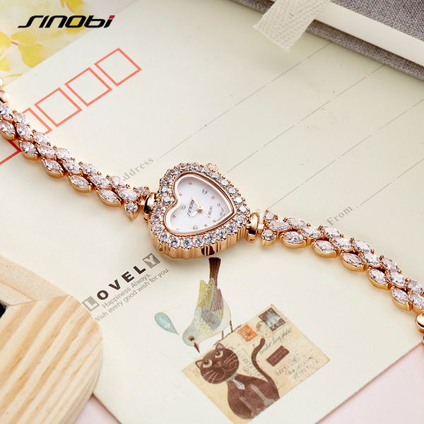

sinobi woman diamonds wrist watches crystal heart shape women watch dress limited ladies geneva quartz clock, Slivery;brown