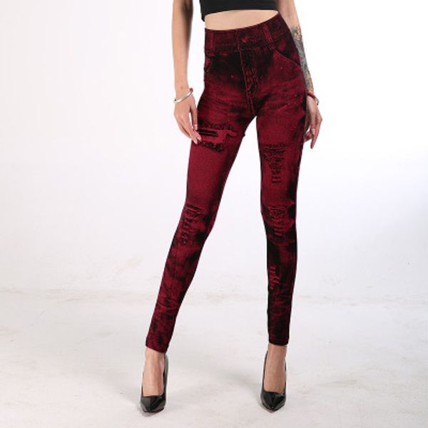 

2019 women jeans leggings butterfly printed leggings skinny fake denim female casual pants s-xxxl, Blue