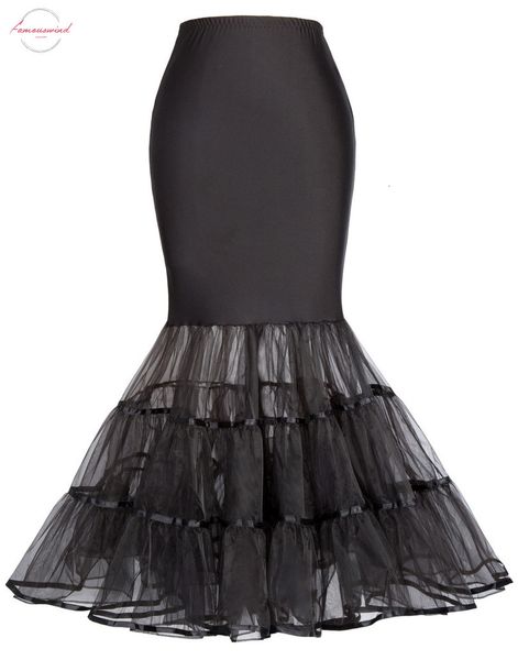

black tulle skirts womens vintage wedding party solid color long skirt crinoline underskirt mermaid high waist petticoat skirt