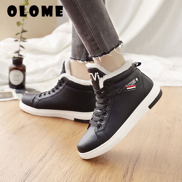 

winter boots women snow boots 2019 ankle keep warm plush shoes women sneakers flats lace up ladies short shoes, Black