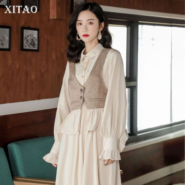 

xitao vintage vest women woolen stitching hem fashion wild short vests elegant khaki autumn winter women clothes 2019 dmy1094, Black;white