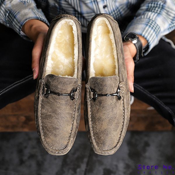 

fashion men's casual shoes brand men loafers leather fur mocassim masculino breathable slip on boats shoes chaussures hommes, Black