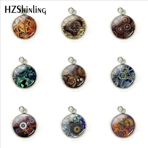 

new arrival steampunk cabochon gears and cogs glass charms pendant hand craft stainless steel plated pendants jewelry gifts, Bronze;silver
