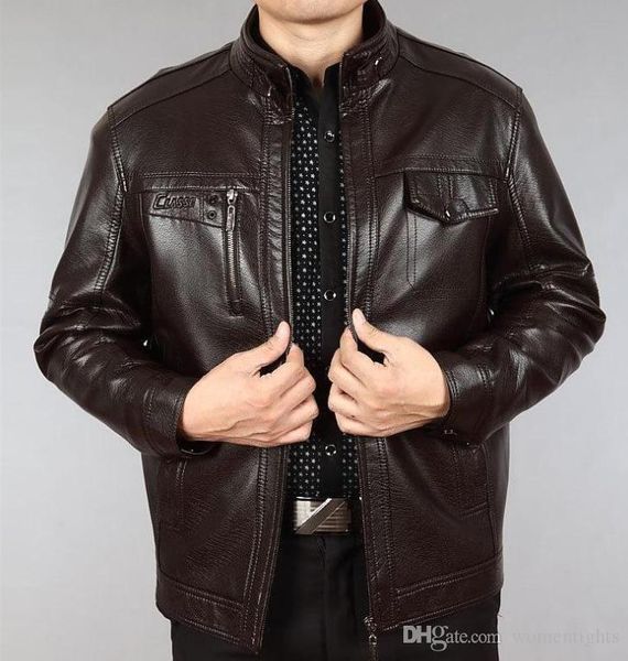 

мужчины отец конструктора зимы куртки pu кожа плотная slim fit прохладный теплая куртка пальто, Black;brown