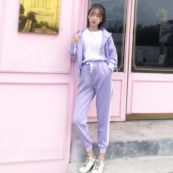 

two piece hooded sweatshirt suits women zipper pocket long sleeve and sports casual pants set outdoor streetwear sets, Black;blue