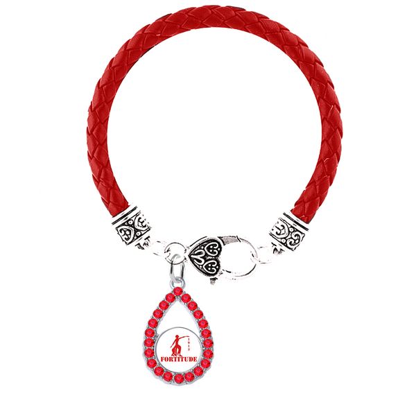 

red leather chain greek letter fortitude sorority fraternity sisterhood school groups delta sigma theta bracelet bangle for gift, Golden;silver