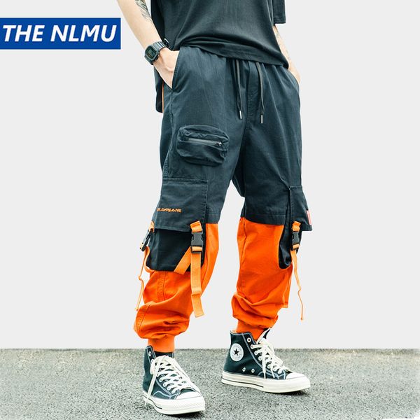 

men's pants side ribbon baggy harem joggers cargo streetwear 2021 hip hop casual pockets track male harajuku trousers wb53, Black