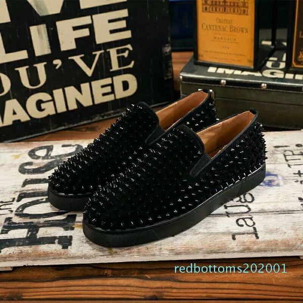 

luxury designer red bottom loafers for men women genuine leather slip on platform casual sneakers spikes wedding party men shoes 35-46, Black