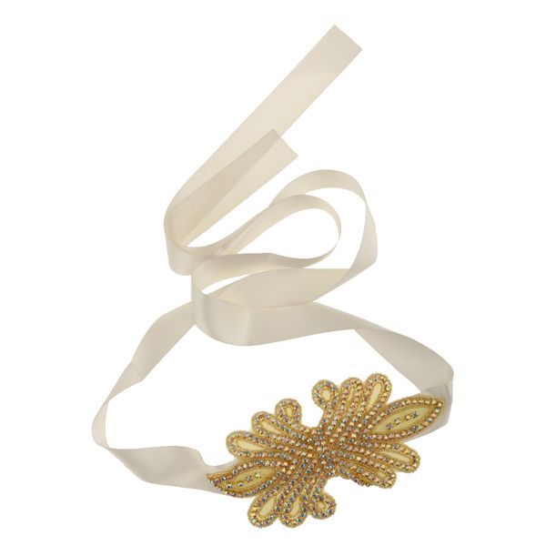 

wedding dress accessories gold rhinestone vintage beaded crystal belt sash, White