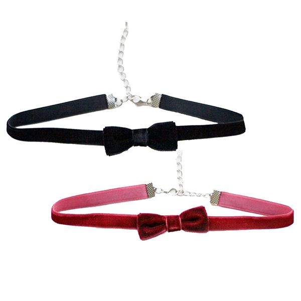 

2 pieces vintage gothic lolita velvet bib choker clavicle necklace lady jewelry adjustable collar necklace, Silver