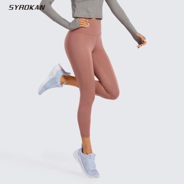 

yoga outfits syrokan women's hugged feeling high waist squat-proof capri cropped mesh leggings 21", White;red