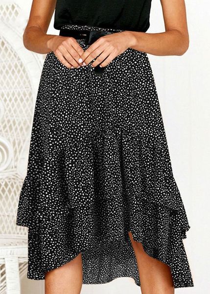 

women's wrap sarong long skirt dot print casual skirts ladies summer black skirts comfortable fabric#4