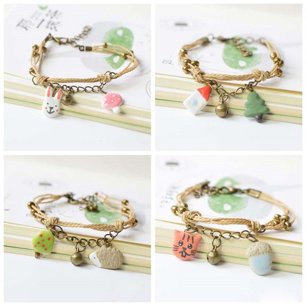 

designer lovely rabbit ceramic charm bracelet korean creative handwork style couple bracelet ornament jewelry charm men bracelet, Golden;silver