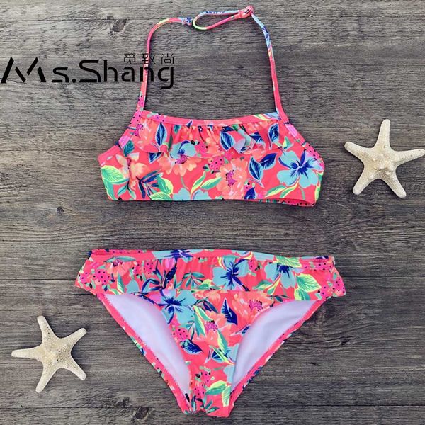 

7-14 year floral girl swimsuit kids teenager girl bikini set print two piece children swimwear child swim wear bathing suit