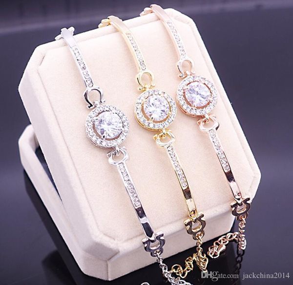 

new arrival korean cute luxury jewelry 18k white&rose&gold filled multi color cz crystal women bracelet chain for lovers' gift, Black