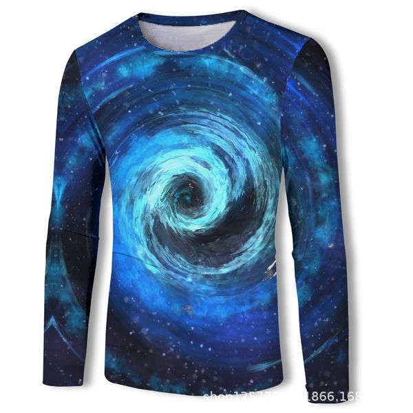 

mens designer new abstract color starry sky 3d printing long sleeve t-shirt, White;black