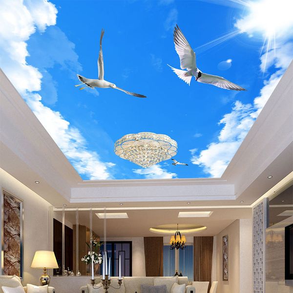 Пользовательские 3D обои для Wall Солнечного Blue Sky Flying Bird Фотообои Креативного потолок Обои комнатного Фон обои