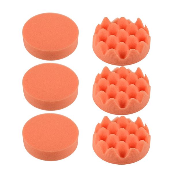 

uxcell 4" car foam drill polishing pad kit, buffing sponge buffer pads flat&wave disc, hook and loop backing 6pcs