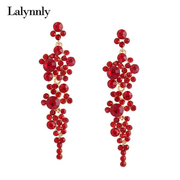 

lalynnly black rhinestone long earrings black earrings for women female red crystal dangle earrings fashion accessories e10391, Golden