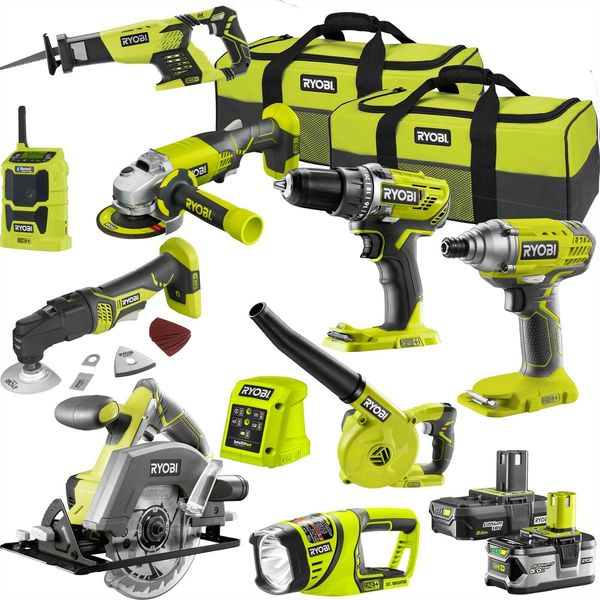 

Ryobi 18V ONE + 2,5 / 5.0Ah 9 шт Комбинированный комплект