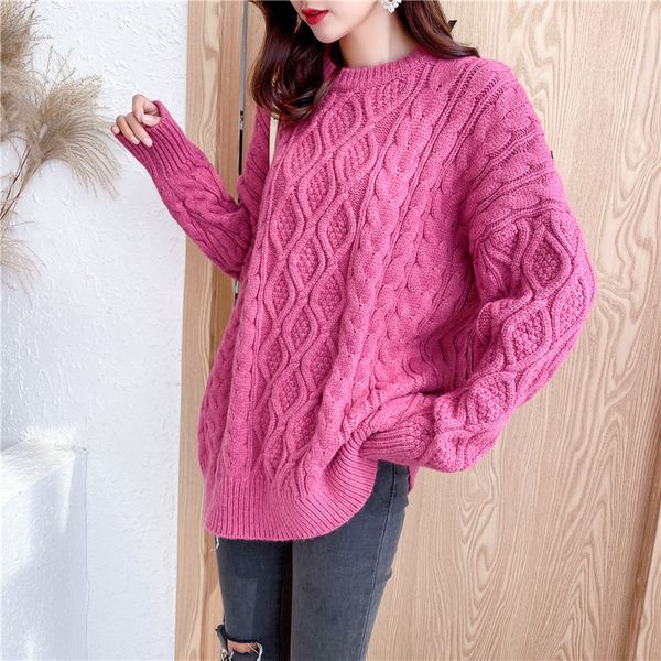 

9507-72-2019 new coarse needle widened mesh red twist sweater-md, White;black