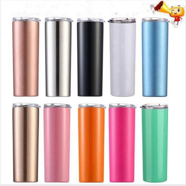 

20oz skinny tumblers stainless steel tumbler with lids and straws dual wall vacuum straight cup coffee mugs water bottle 27 colors lxl936-1