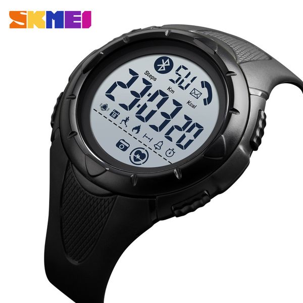 

skmei sport smart men watch waterproof light display heart rate bluetooth app remind sleeping monitor reloj inteligente 1542, Slivery;brown