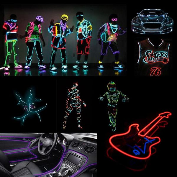 

3v батарея 1m/3m / 5m гибкий неоновый свет glow el wire rope лента кабельная лента неоновый свет знак обувь одежда водонепроницаемый неоновы