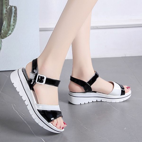 

summer platform wedge sandals fashion ankle buckle strap soft pu leather shoes outdoor black pink blue gladiator sandals women