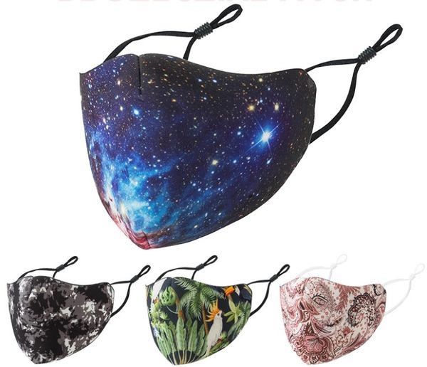 

starry sky floral pattern face mask cotton cloth washable reusable face cover anti dust warm windproof print mask adjustable earloop