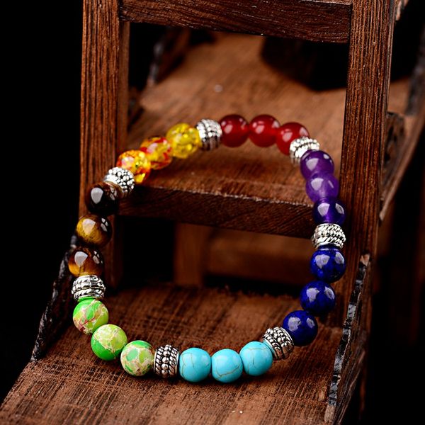 

oiquei colorful natural stone bracelets for women men healing yoga 7 chakra meditation reiki mala buddhism beads bangle jewelry, Black