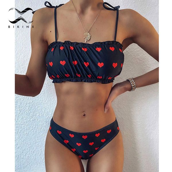 

print bikinis 2020 mujer bandeau swimwear women two piece pleated biquini high cut swimsuit female bathers bathing suit new