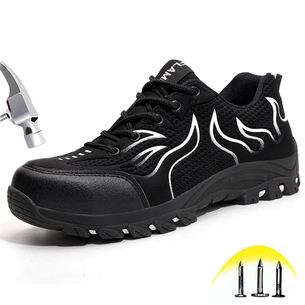 

steel toe safety shoes for men women work sneakers outdoor boots non slip puncture proof protection footwear plus size 35-48, Black