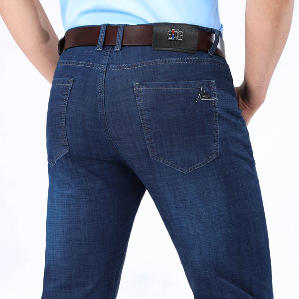 

men's jeans brand mens fashion men casual straight high stretch feet cotton business baggy blue male denim pants
