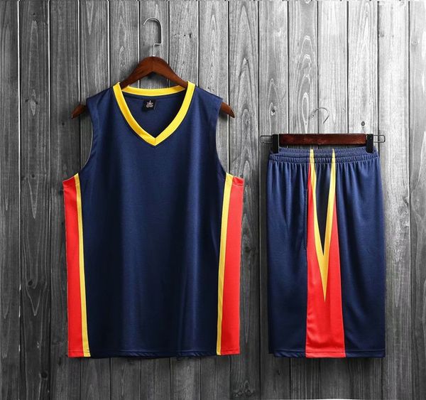 

men blank double-sided basketball team uniforms kits sports clothes tracksuits personality customized basketball sets with shorts h34-2, Blue;black