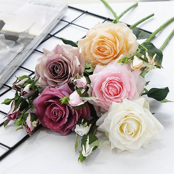 

fake short stem rose (3 heads/piece) 19.69" length simulation real touch roses for wedding home decorative artificial flowers