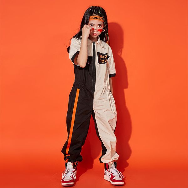 

boys girls jazz modern dancing costumes clothing suits children hip hop dancewear outfits stage costumes coverall clothes, Black;red