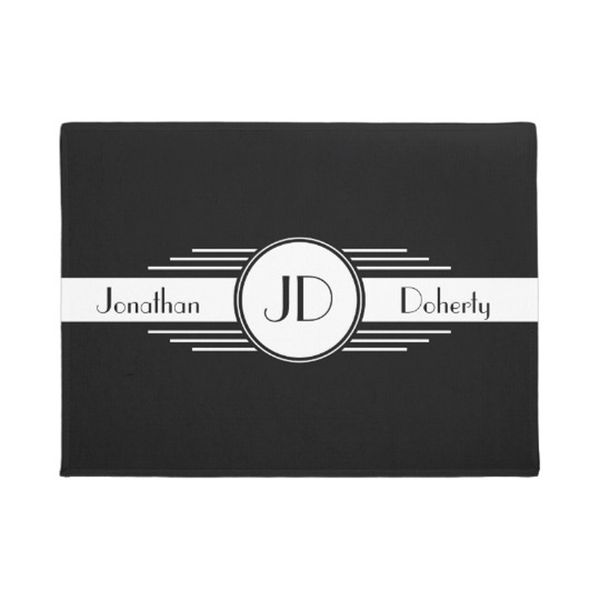 Black And White Art Deco Monogrammed Doormat Home Decoration Entry