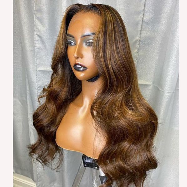 

4x4 silk chestnut highlight 13x6 deep parting lace front human hair wigs with baby hair for black women natural hairline, Black;brown