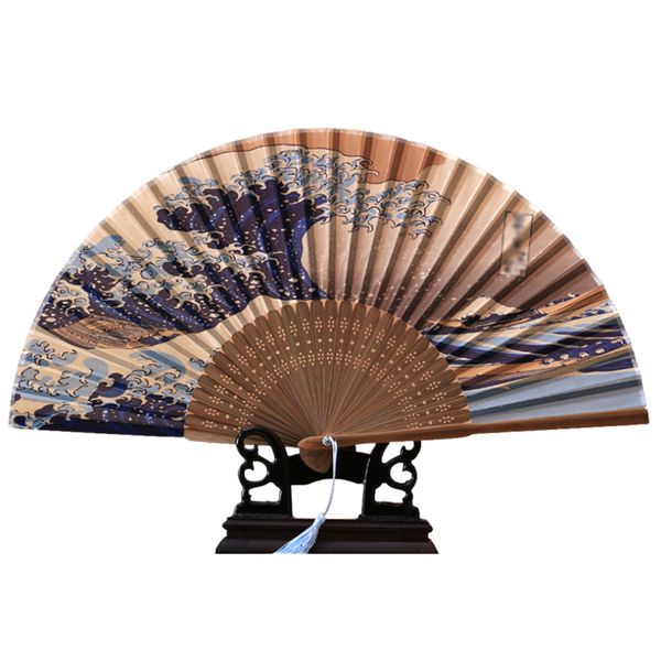 

real silk hand fan mount fuji kanagawa waves japanese folding fan pocket christmas decoration wedding favor
