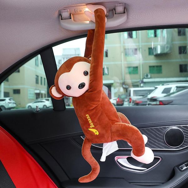 

cartoon monkey tissue box soft plush lovely animal shaped car hanging napkin box holder storage accessories pink/brown