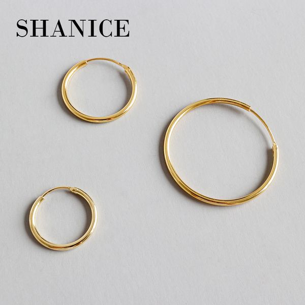 

shanice gold color women 100% 925 sterling silver hoop earring round circle loop gifts simple silver hoop earrings piercing, Golden;silver