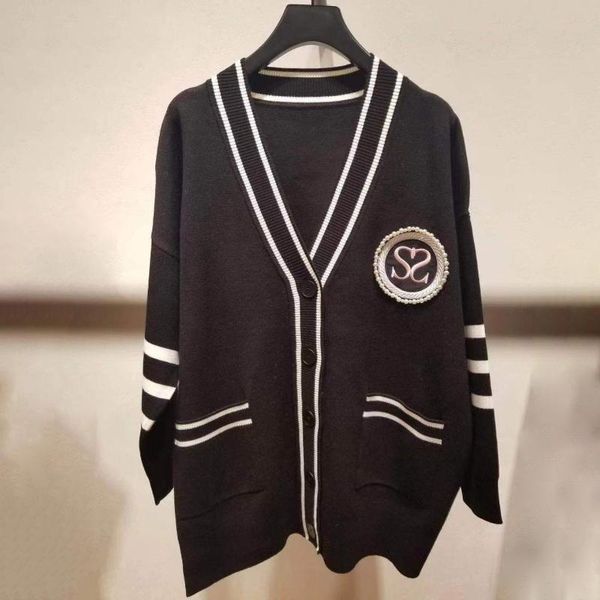 

women sweater 2019 autumn and winter new letter embroidery v-neck women's knitted cardigan, White