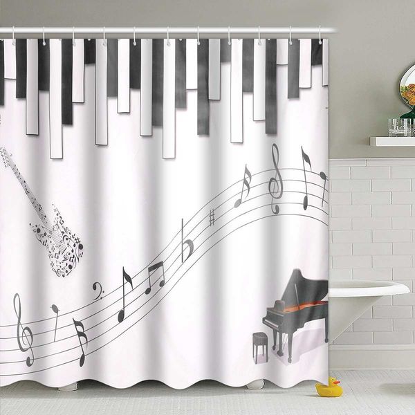

180x180cm waterproof bathroom washroom shower curtain musical note 3d printing curtains polyester bath curtain with 12 hooks