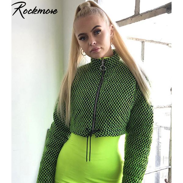 

rockmore plaid woman winter coats and jackets women zipper checkered parka thicken turtleneck crop parka femme winter jacket, Black