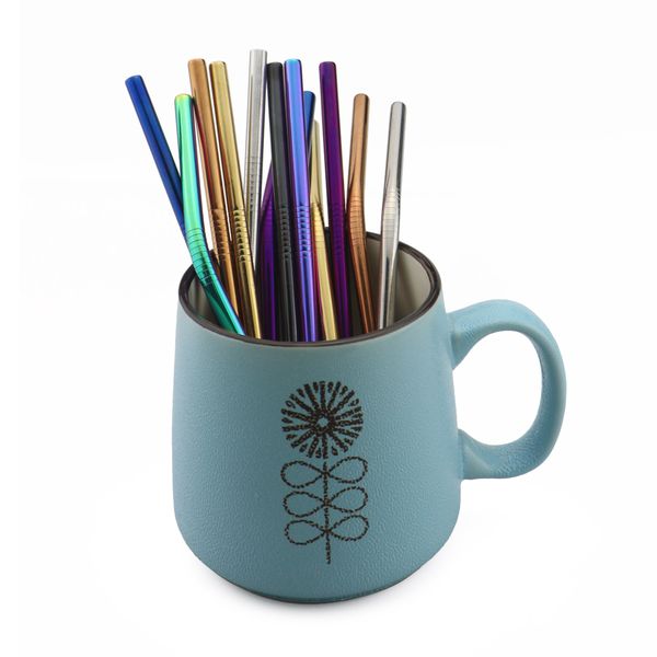

reusable metal straw 304 stainless steel drinking straw sturdy drinks straw with cleaning brush cutlery bag 20/30oz