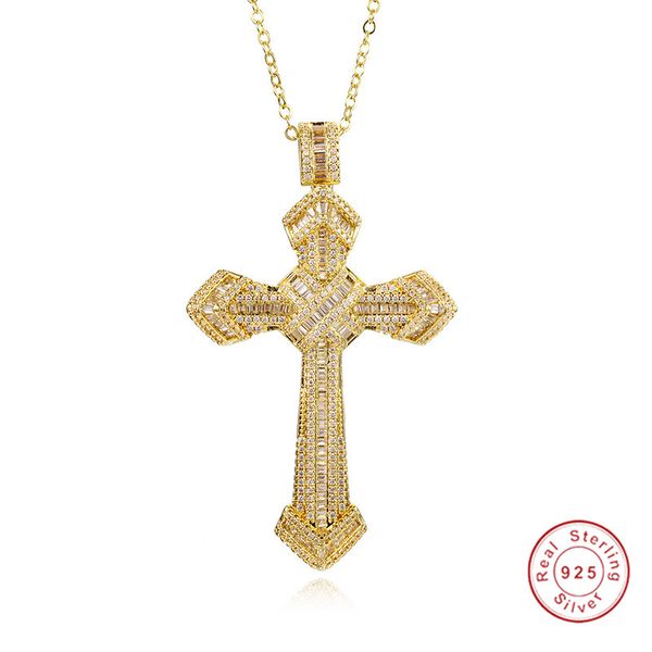 

luxury jewelry christianity cross pendants sona diamond painting full real 925 silver & 14k gold hip hop necklace for women men