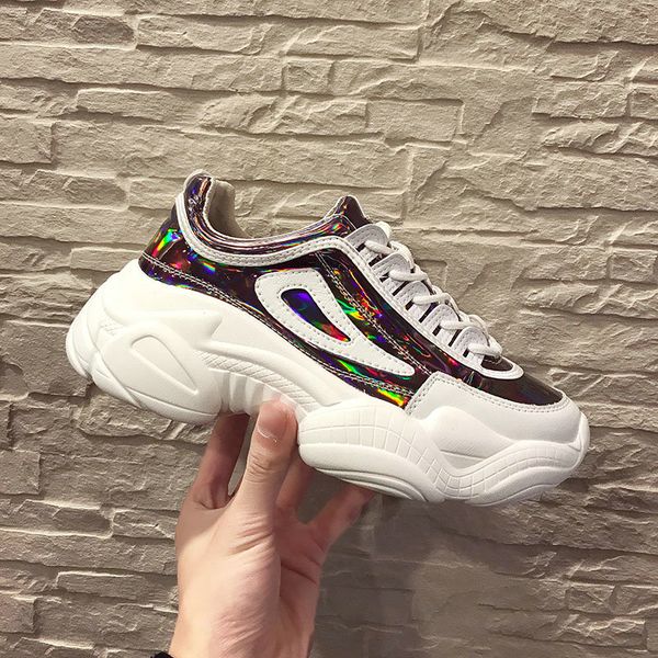 

women designer sneakers casual shoes ladies flats footwear walking vulcanized casual thick bottom mirror surface shoes 2019, Black