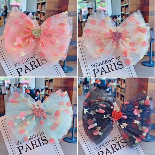 

hair accessories colorful large small dot hairpin super soft star mesh bow clips glitter heart decor hairgrips barrettes girls, Slivery;white