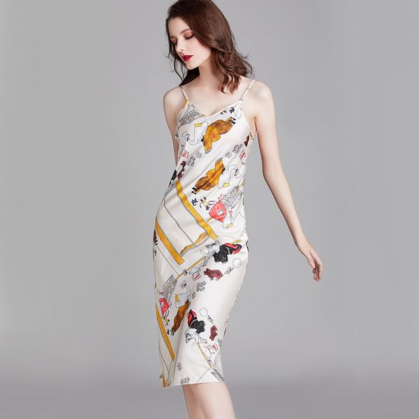 

sleepwear printed spaghetti strap nightdress female satin nightgown lounge sleeveless intimate lingerie loose homewear, Black;red